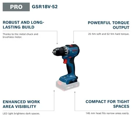 BOSCH GSR 18V-52 PRO Cordless  - огляд і ціна Cordless Drill Driver
